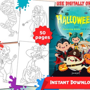 Halloween: A Coloring Book with 50 Fun and Scary Coloring Pages for Kids Ages 4-8 (Printable PDF / Instant Download)