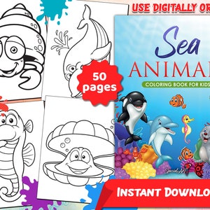 Sea Animals: A Coloring Book with 50 Beautiful and Cute Coloring Pages for Kids Ages 4-8 (Printable PDF / Instant Download)