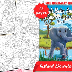 Jungle Baby Animals: Amazing Coloring Book with a collection of Beautiful Coloring Pages of Jungle Animals (Printable PDF/Instant Download)