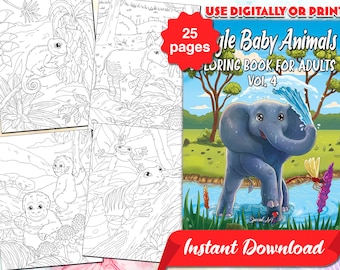 Jungle Baby Animals Coloring Book: 25 Printable Pages (PDF Download)