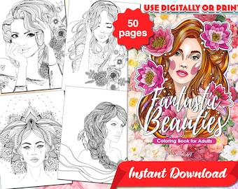 Adult Coloring Book: 50 Beautiful Women Portraits (Printable PDF)