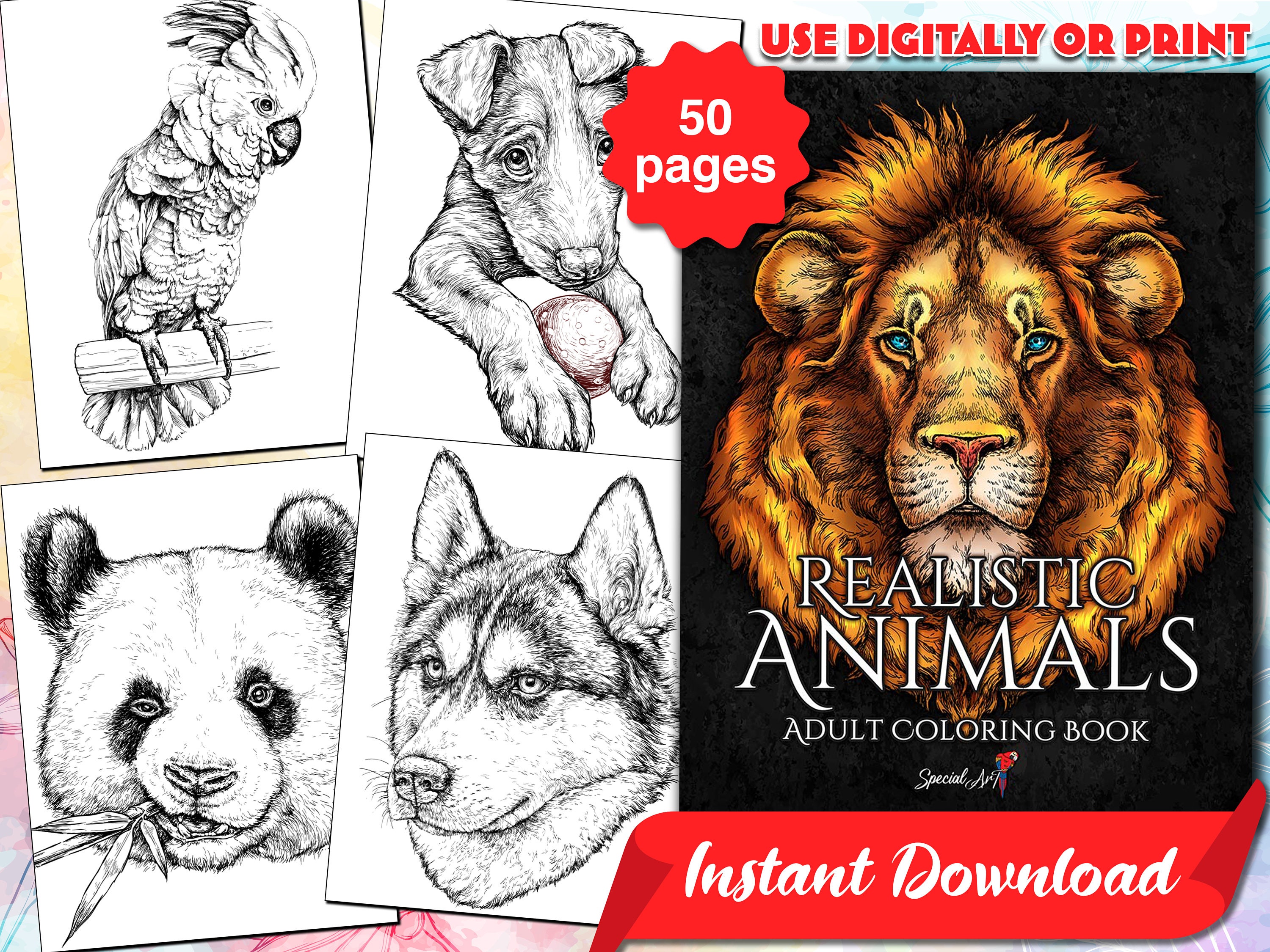 Realistic Animals: an Adult Coloring Book With a High Quality - Etsy Realistic Animals: an Adult Coloring Book With a High Quality - Etsy