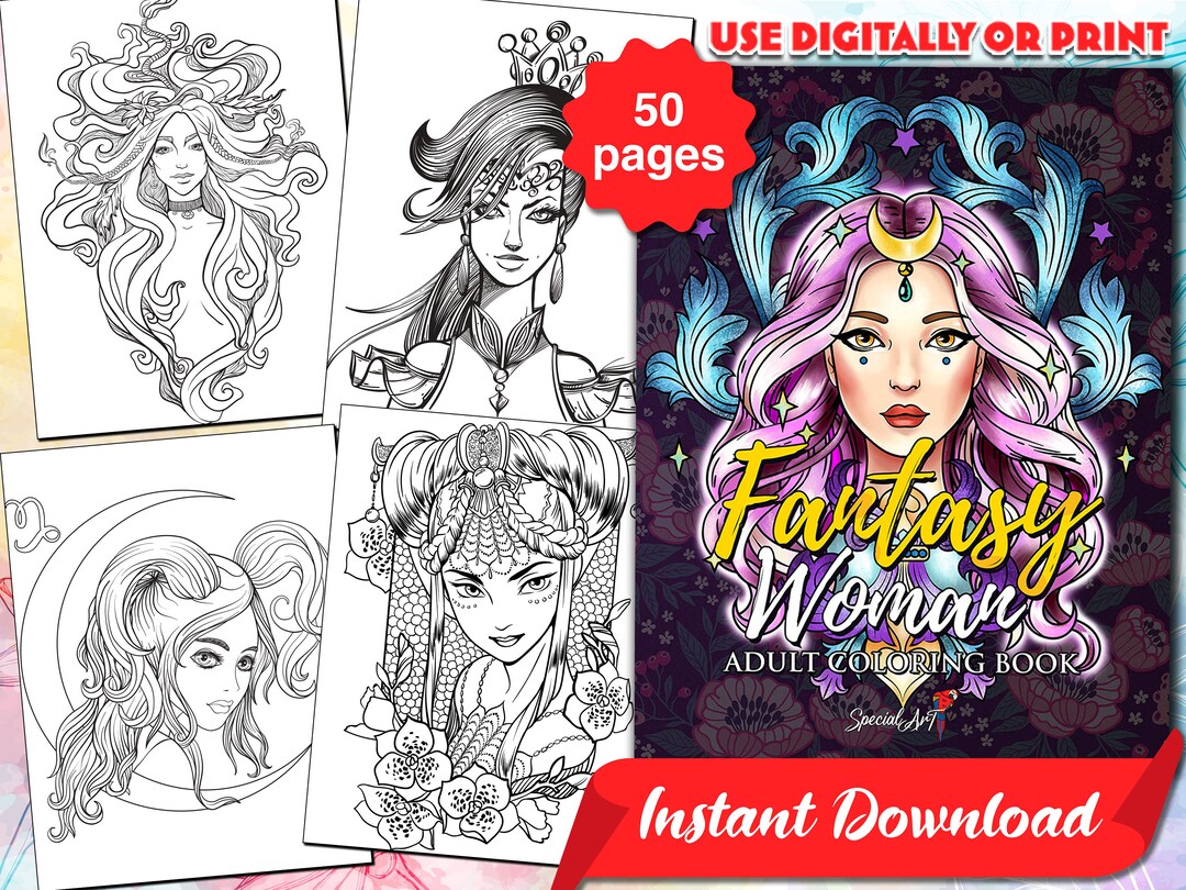 Fantasy Women: an Adult Coloring Book With 50 Beautiful Coloring Pages ...