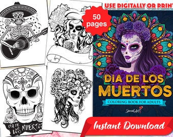 Día de los Muertos Coloring Book – 50 Mexican Sugar Skulls (Digital Download)