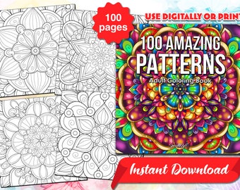 100 Mandala Patterns Adult Coloring Book: Relaxing Designs (Printable PDF)
