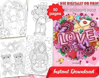 Love Coloring Book: 50 Adult Coloring Pages (Printable PDF)