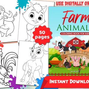 Farm Animals: A Coloring Book with 50 Beautiful and Cute Coloring Pages for Kids Ages 4-8 (Printable PDF / Instant Download)