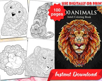 100 Animals: An Adult Coloring Book with 100 beautiful Animal Mandalas Coloring Pages (Printable PDF / Instant Download)