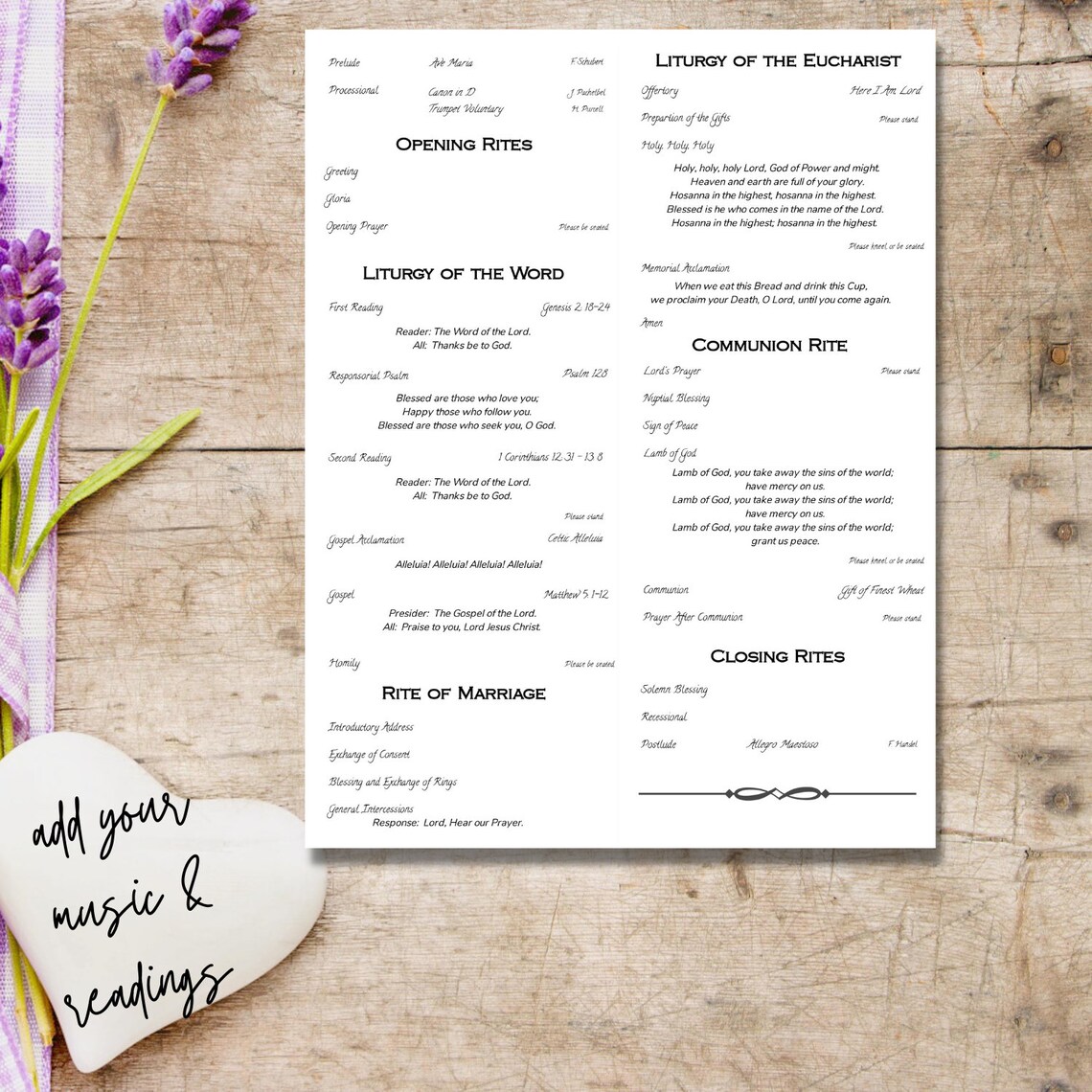 Traditional Printable Catholic Wedding Mass Program Template Etsy