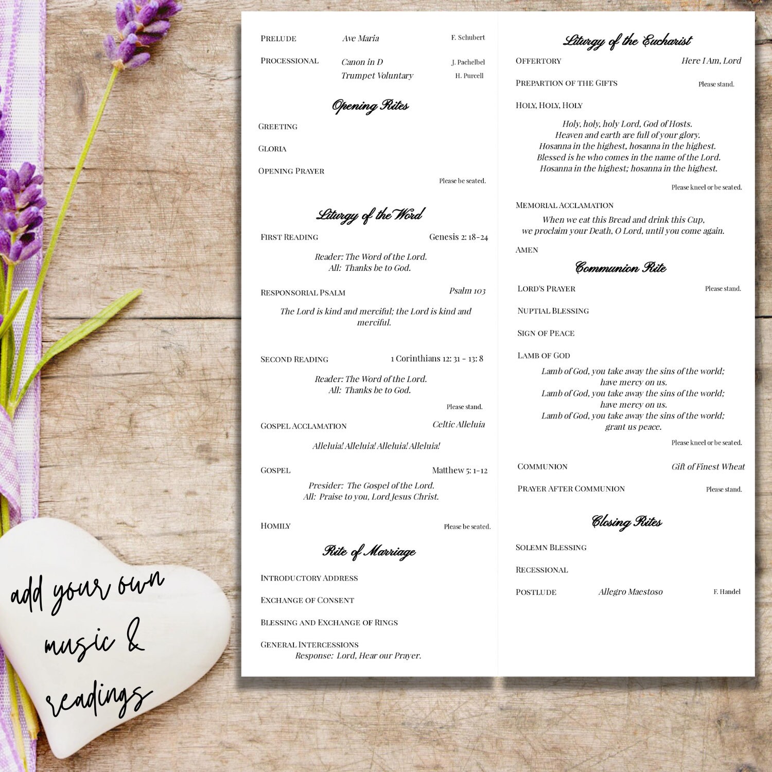 Traditional Printable Catholic Wedding Mass Program Template - Etsy