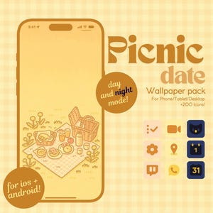 Paquete de fondos de pantalla para picnic en modo día/noche / Iconos y widgets de aplicaciones (descarga digital)