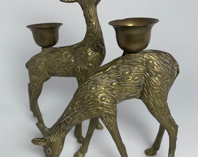 Pair of Brass Deer Candlestick Holders Etsy