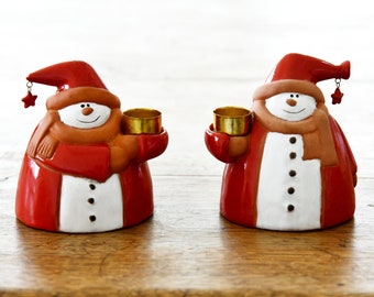 schöne Kerzenhalter aus Keramik,für die Advents - & Weihnachts -Zeit ,Schneemann , x-mas ,christmas , candle holder