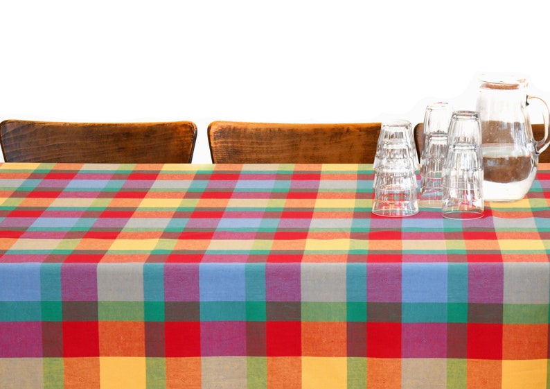wunderschöne farbenfrohe Jaquard Tischdecke mit gewebtem Karo , aus einer reinen Baumwolle in verschiedenen Massen,multiclour tablecloth Bild 2