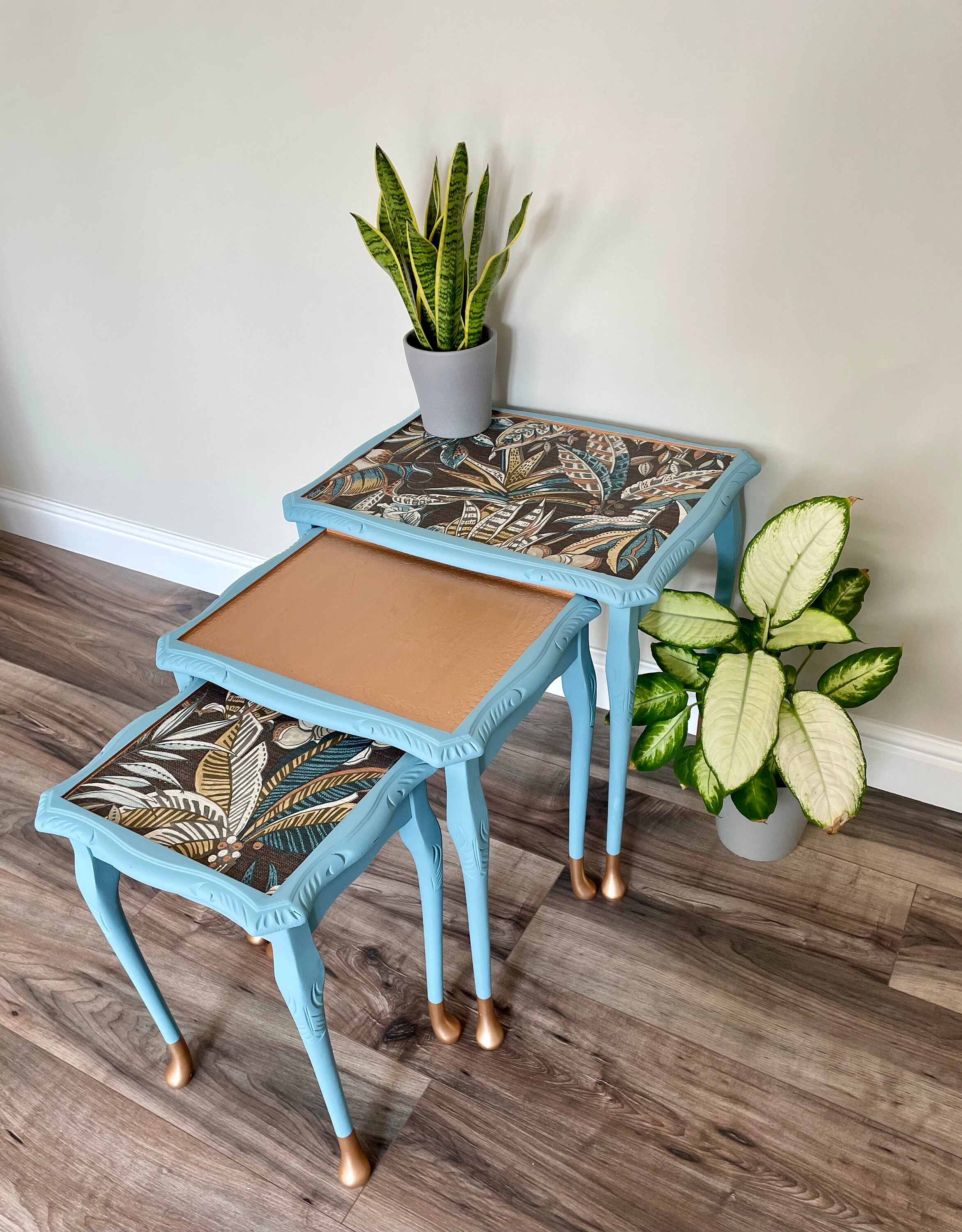 Unique upcycled nest of tables /side tables queen anne legs Etsy