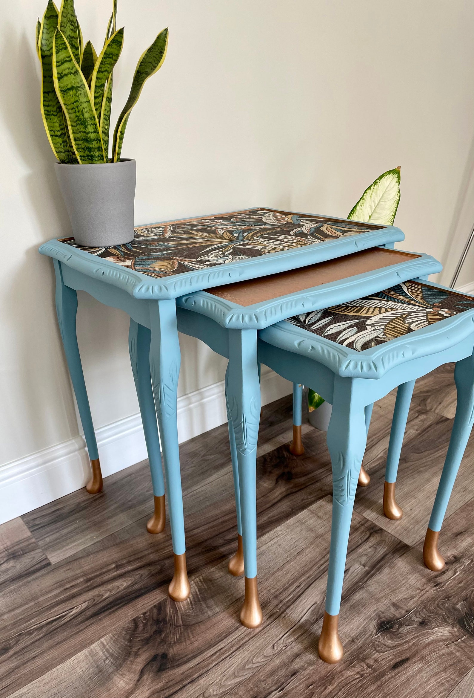 Unique upcycled nest of tables /side tables queen anne legs Etsy