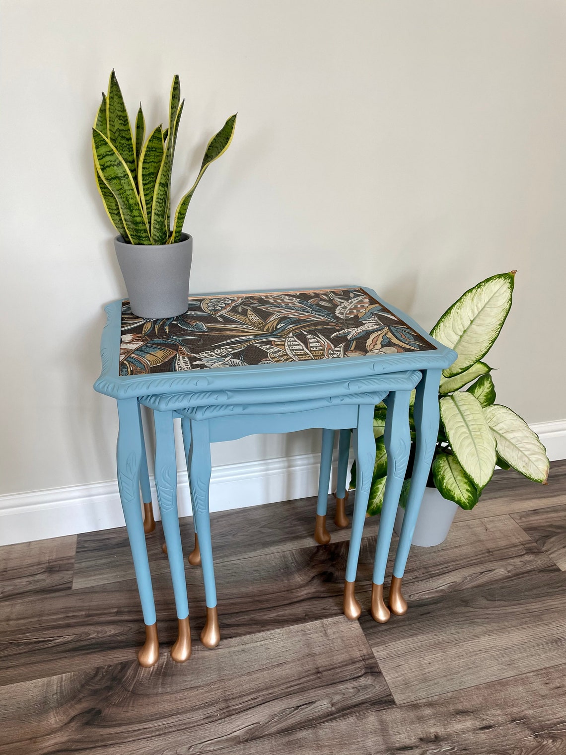 Unique upcycled nest of tables /side tables queen anne legs Etsy