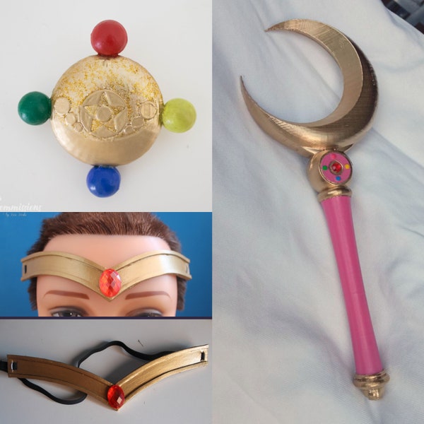 Sailor Moon Cosplay – Tiara + Brosche + Mondstab – Sailor Moon Heilstab – Cosplay-Kostüm