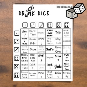 Drunk Dice drinking game great for pre-games, parties, bachelorette parties available as a digital download
