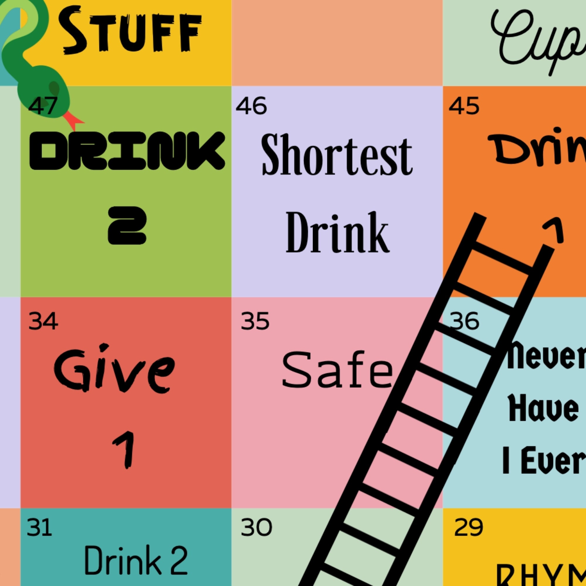 Drunk Snakes and Ladders Great for Parties, Pregames and Bachelorette