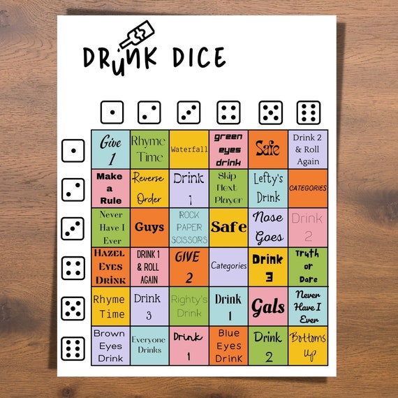 Drunk Dice Drinking Game Great for Pre-games Parties Bachelorette Parties  Available as a Digital Download 