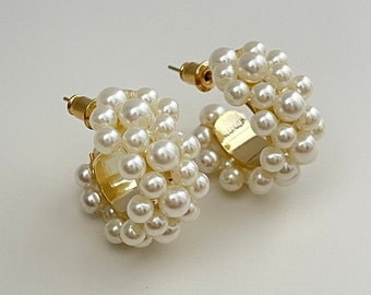 Pearl Hoop Earrings: Gold Open Hoops, Bridal Wedding Jewelry
