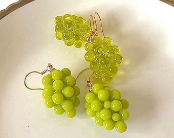 Crystal Grape Earrings: Beaded Fruit Dangle Earrings