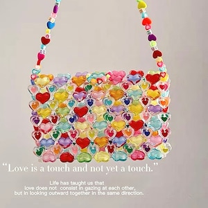 Multicolour Shoulder Bag | Candy Heart Beaded Bag | Summer