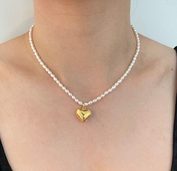 Gold Heart Pendant Pearl Necklace Gold Heart Necklace Luxury 18ct Gold Vermeil Heart Pendant Pearl Necklace Gift for Her Etsy
