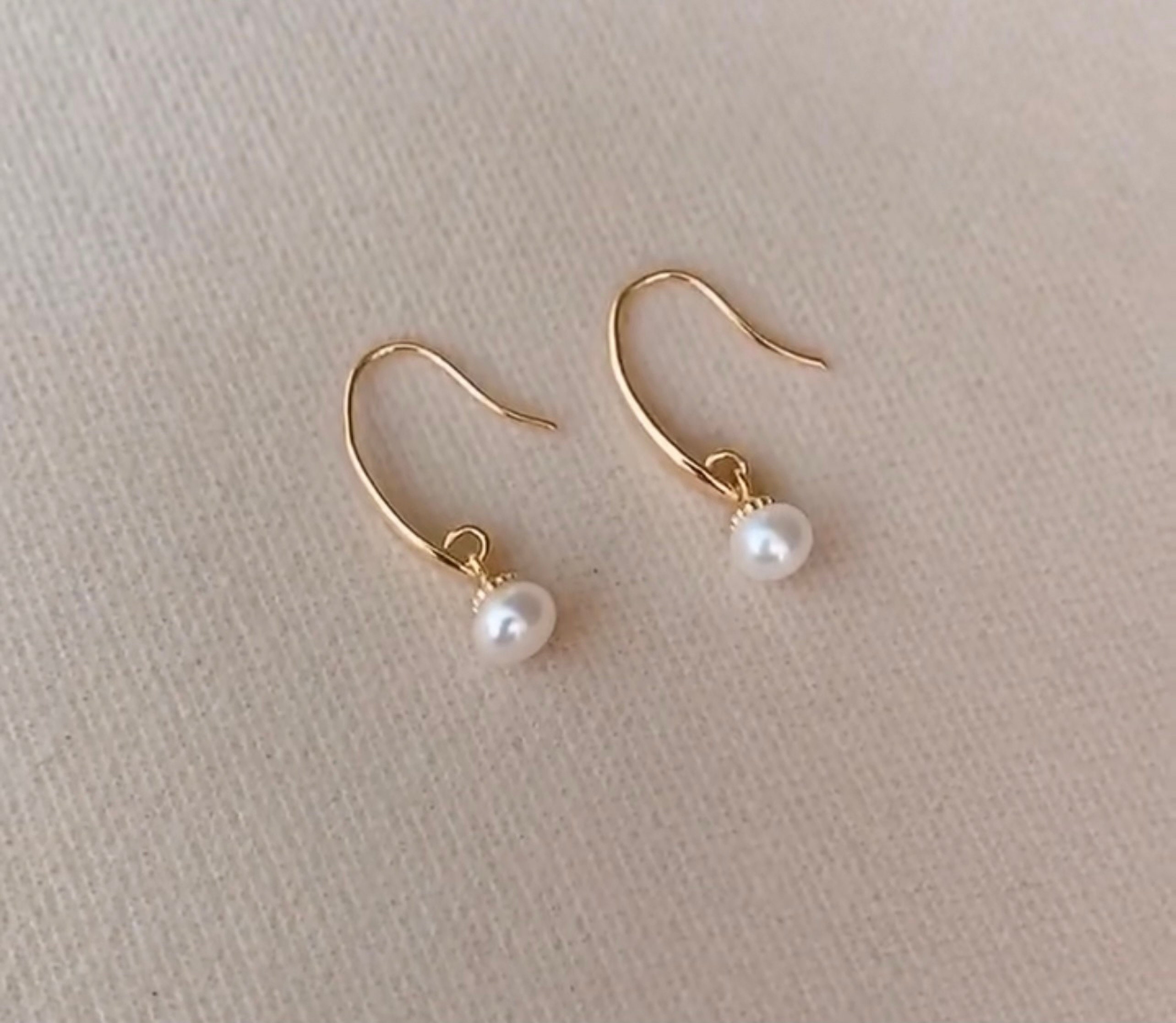 Pearl Wire Earrings 18ct Gold Plated Pearl Earrings Pearl | Etsy