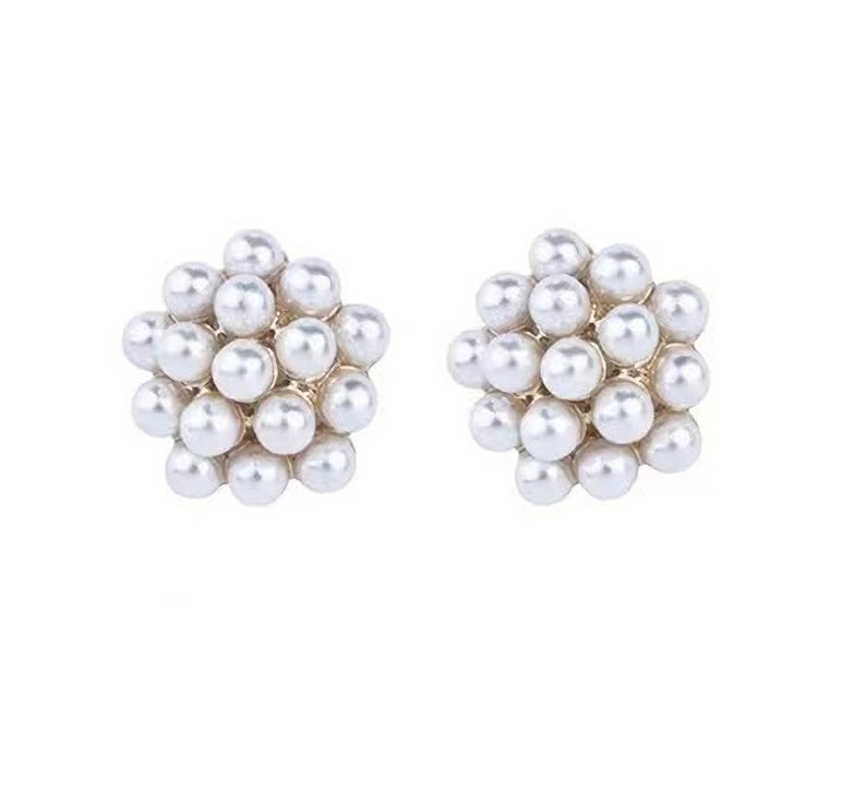 Pearl Cluster Earrings Pearl Cluster Stud Earrings Beaded Studs Silver Ear Post Wedding Stud Earrings Gift for Her image 3