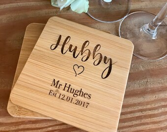 Mr and Mrs Bamboo Coaster - Just Married Drinks Mats - His and Hers