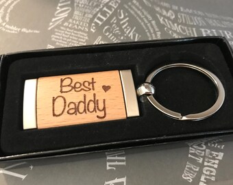 Personalised Wooden Keyring, Best Daddy, Best Mummy - Engraved - Father’s Day