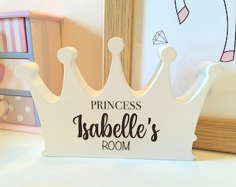 Personalised Wooden Children’s Princess Crown Sign - Engraved - Ornament - Name Plaque - Door Hanger