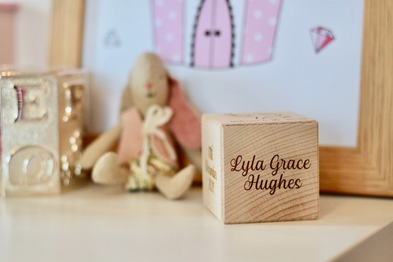 Personalised Baby Block, New baby gift, Wooden block with birth details, Baby Name keepsake image 1