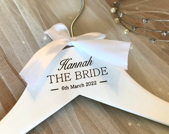 Personalised Engraved Wedding Hanger - Bridal Coat Hanger - Premium White Wedding Dress Hanger - Bridesmaid - Flower girl - Mr & Mrs