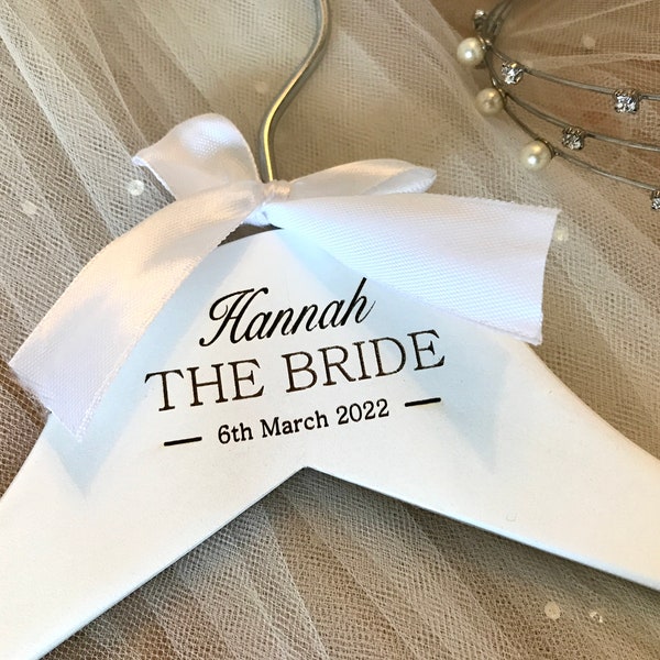 Personalised Wedding Hanger - Bridal Hanger - White Wedding Dress Hanger - Wedding Party - Bridesmaid Hanger - Mr & Mrs - Engraved