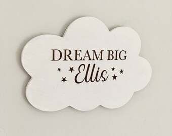 Soft grey cloud wall plaque - Personalised Baby Sign - Nursery Decor