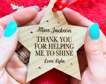Personalised Teacher Christmas Gift - Star Teacher Bauble - Hanging Christmas Decorations - Christmas Tree Decoration - Engraved