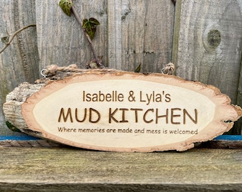 Personalised Mud Kitchen Sign - Tree Slice Sign - Rustic Wooden Sign - Children’s Play Area - Room Sign - Playroom