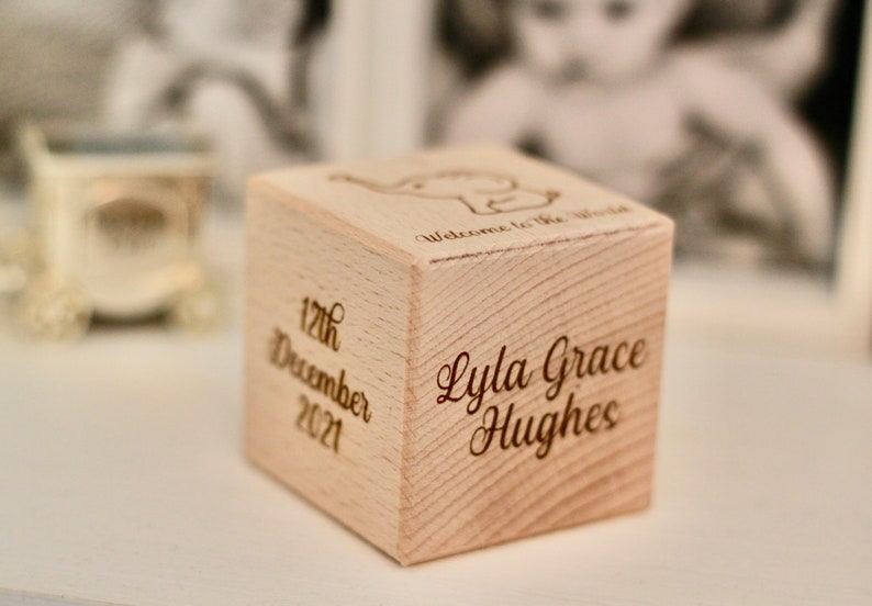 Personalised Baby Block, New baby gift, Wooden block with birth details, Baby Name keepsake image 2