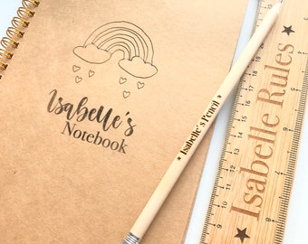 Personalised Stationery Set - Notebook, pen & ruler -  Eco Friendly - Engraved - New Job - Best Teacher - Easter