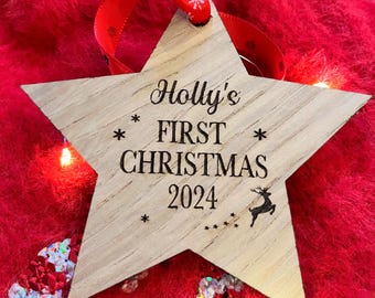 First Christmas Bauble | Personalised Hanging Star Christmas decorations | Christmas Tree Decoration