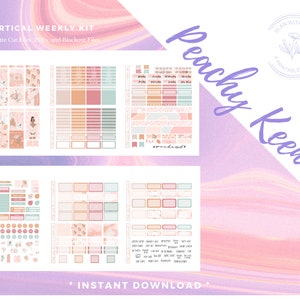 Peachy Keen / Kit de pegatinas de planificador semanal imprimible / Diseño vertical / Archivos de corte de silueta / Vibraciones de primavera y verano
