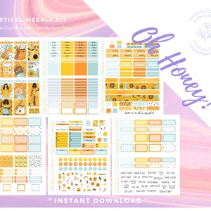 ¡Oh cariño! / Kit de pegatinas de planificador semanal imprimible / Diseño vertical / Archivos de corte de silueta / Abejas amarillas de verano