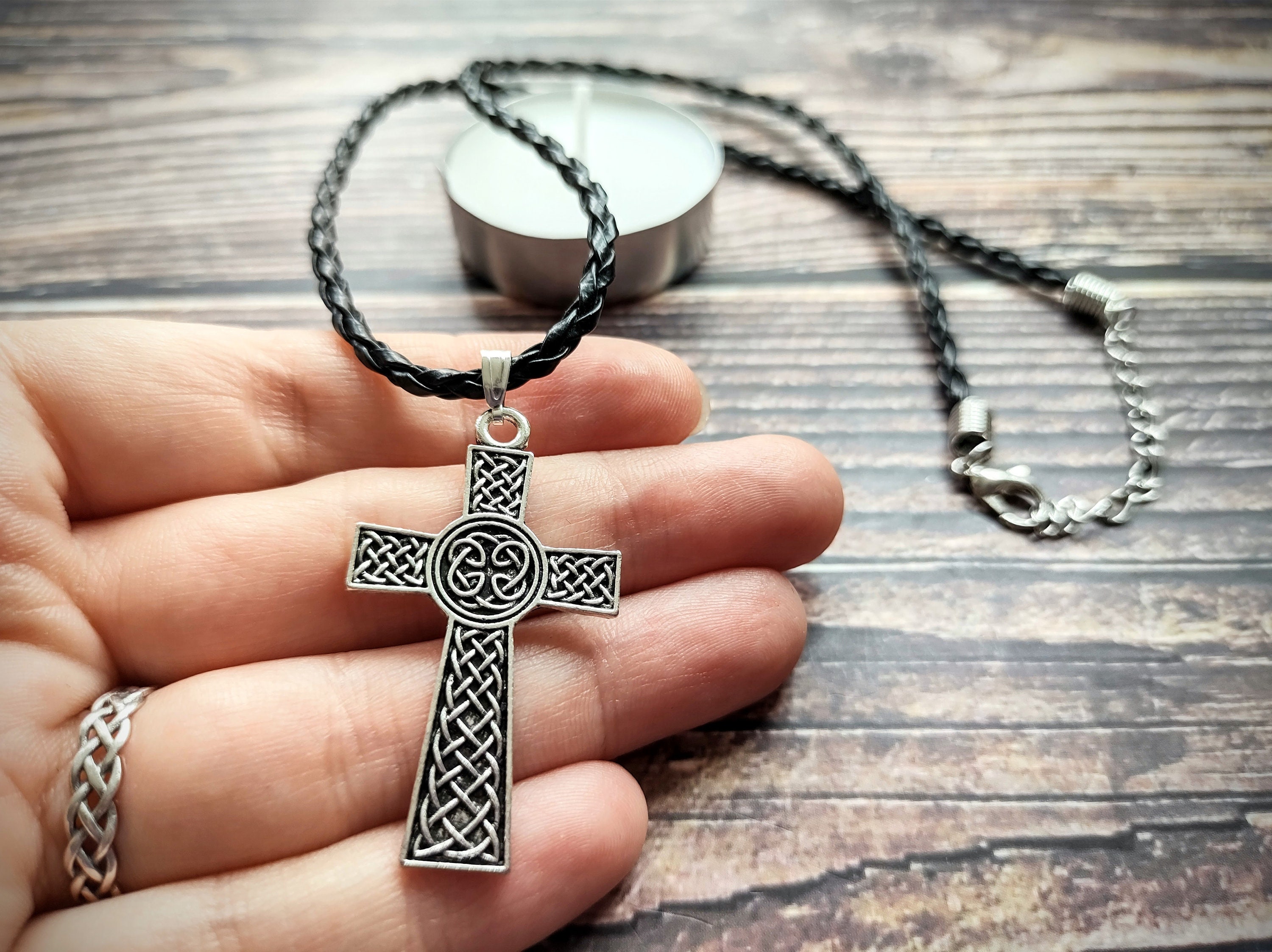 Celtic Cross Necklace Choose silver plated chain or black cord Pagan Wicca Druid Witch Gothic Occult Witchy Jewellery