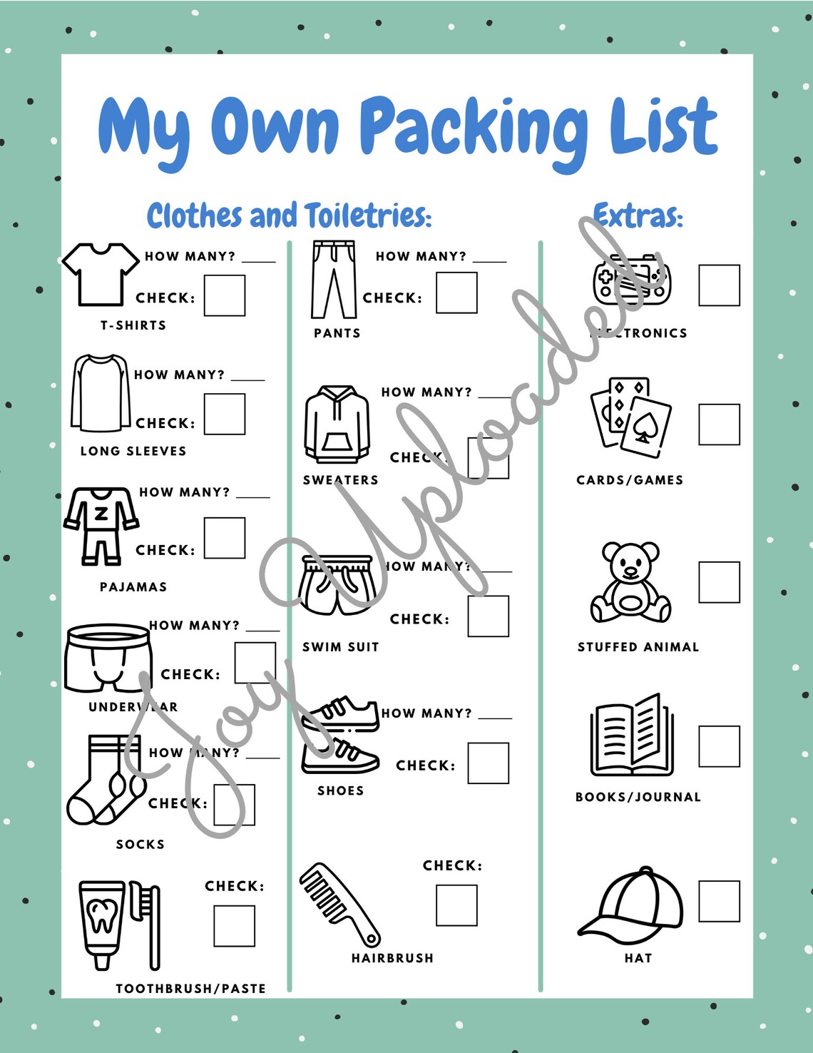 Boys Kids Printable Suitcase Packing List for Travel and Etsy