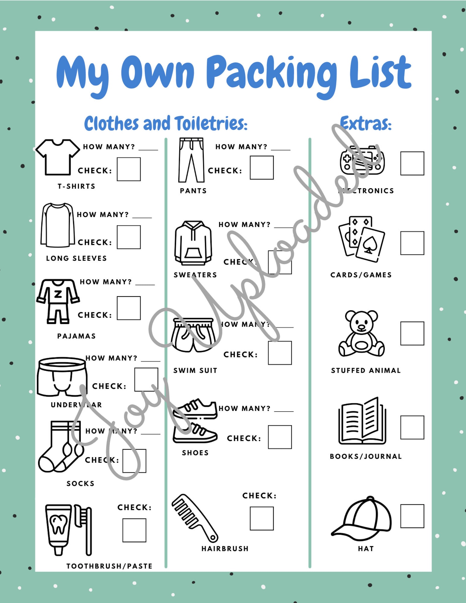 Boys Kids Printable Suitcase Packing List for Travel and Etsy
