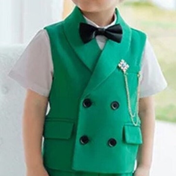 Baby Boy Emerald Green Outfit Wedding Summer 12 months to 11 Years Old 3 or 4 Pieces Set including Shirt Bow Tie Shorts Waistcoat