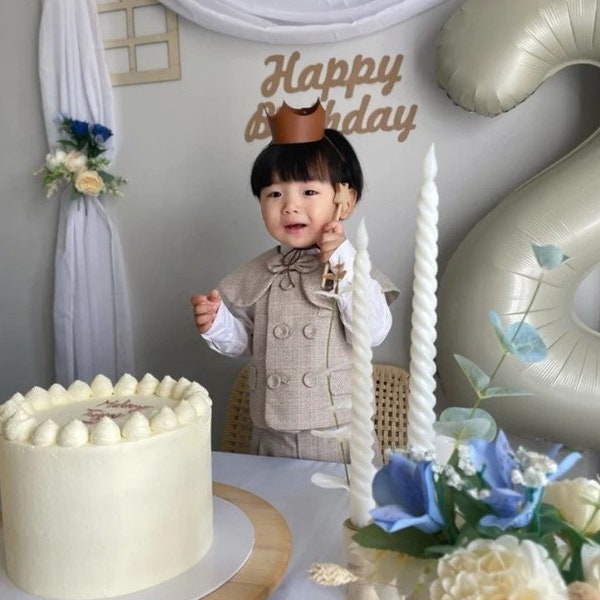 Baby Boy Formal Outfit Khaki 9 months to 4 years old 5 Pieces Set Vest Short Shawl Shirt and Hat